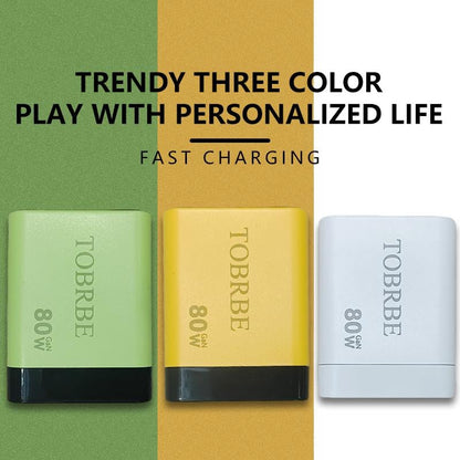 3 in 1 GaN Charger,Scalable 80W MAX fast charger module with Type-C cable and 1 USB ports