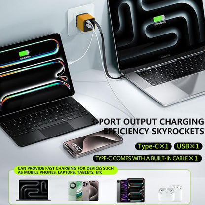 3 in 1 GaN Charger,Scalable 80W MAX fast charger module with Type-C cable and 1 USB ports