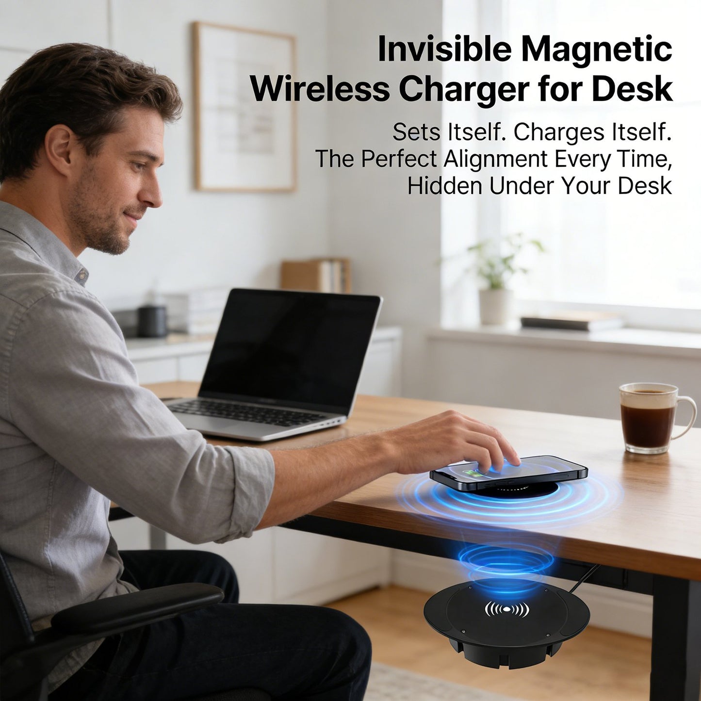 🚀 Invisible Under-Desk Wireless Charger – Your Desk, Now a Self-Charging Surface