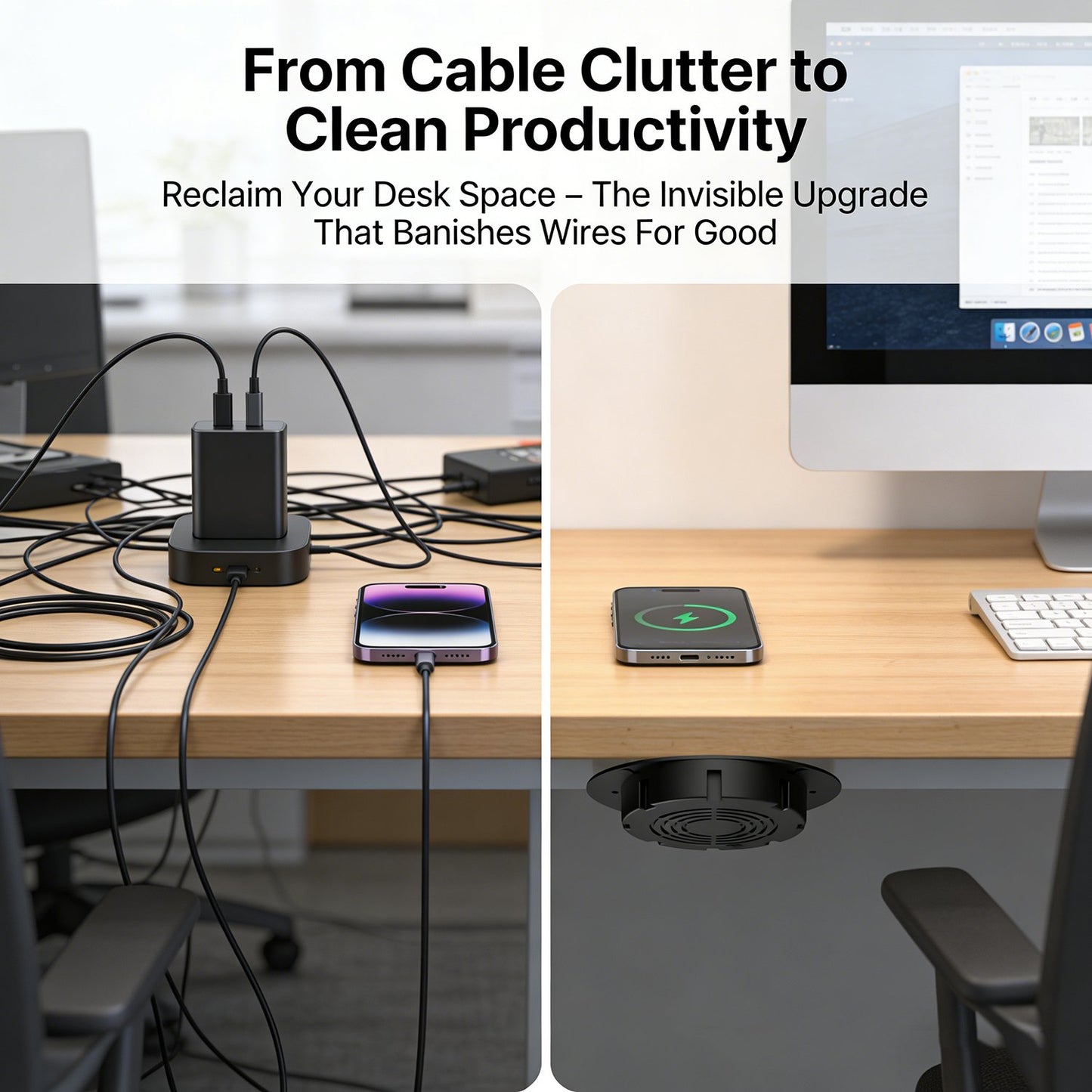 🚀 Invisible Under-Desk Wireless Charger – Your Desk, Now a Self-Charging Surface